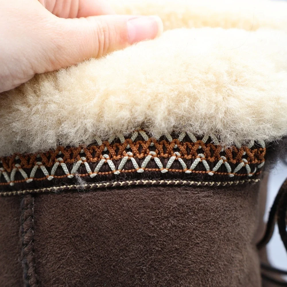 UGGUltimate Cuff Sheepskin Lined Boots Women 8 Brown‎ Lace Up Warm Boho Bohemian